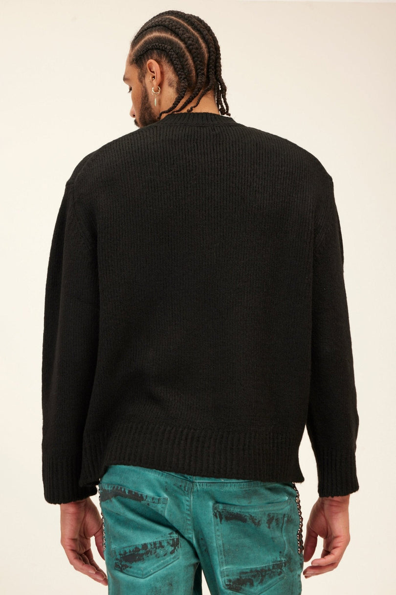 Men's Wool Blend Crew-Neck Sweater - Black | Ron Tomson