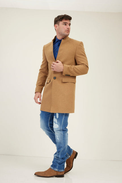 Men's Double-Breasted Wool Peacoat - Camel | Ron Tomson