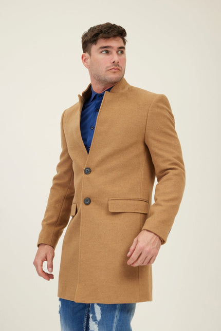 Men's Double-Breasted Wool Peacoat - Camel | Ron Tomson