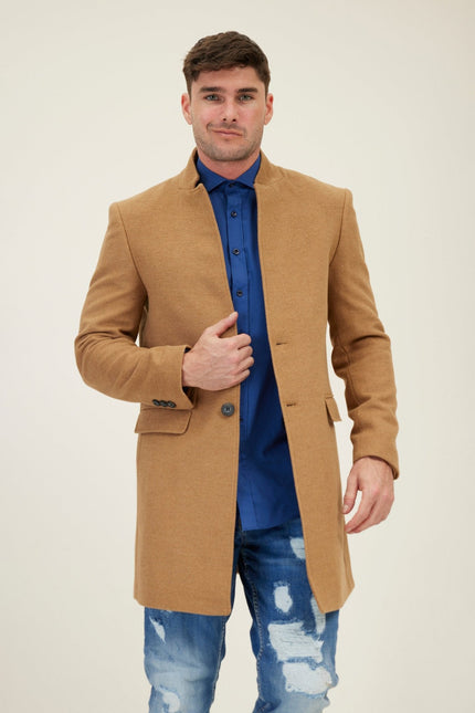 Men's Double-Breasted Wool Peacoat - Camel | Ron Tomson