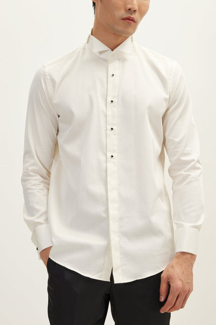 Men's Wing Collar Tuxedo Shirt - Light Beige | Ron Tomson