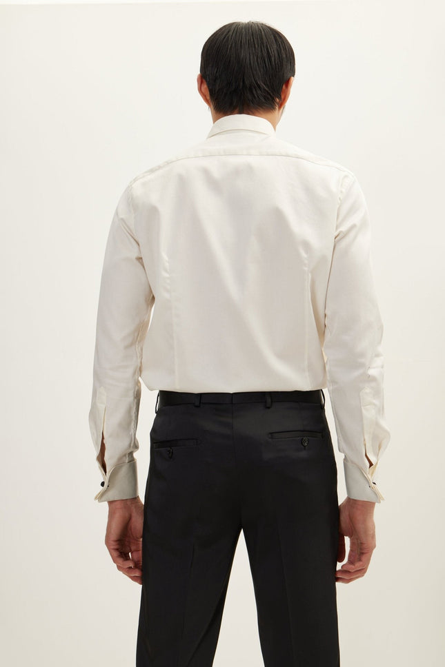 Men's Wing Collar Tuxedo Shirt - Light Beige | Ron Tomson