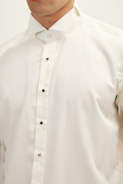 Men's Wing Collar Tuxedo Shirt - Light Beige | Ron Tomson