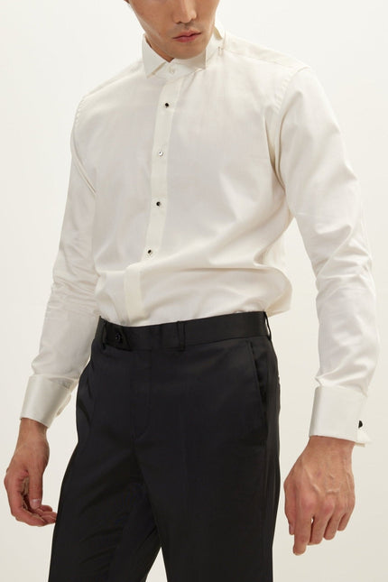 Men's Wing Collar Tuxedo Shirt - Light Beige | Ron Tomson
