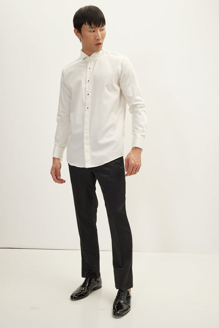 Men's Wing Collar Tuxedo Shirt - Light Beige | Ron Tomson