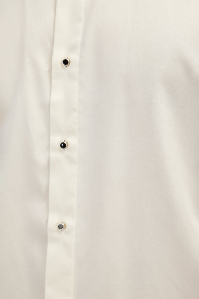 Men's Wing Collar Tuxedo Shirt - Light Beige | Ron Tomson