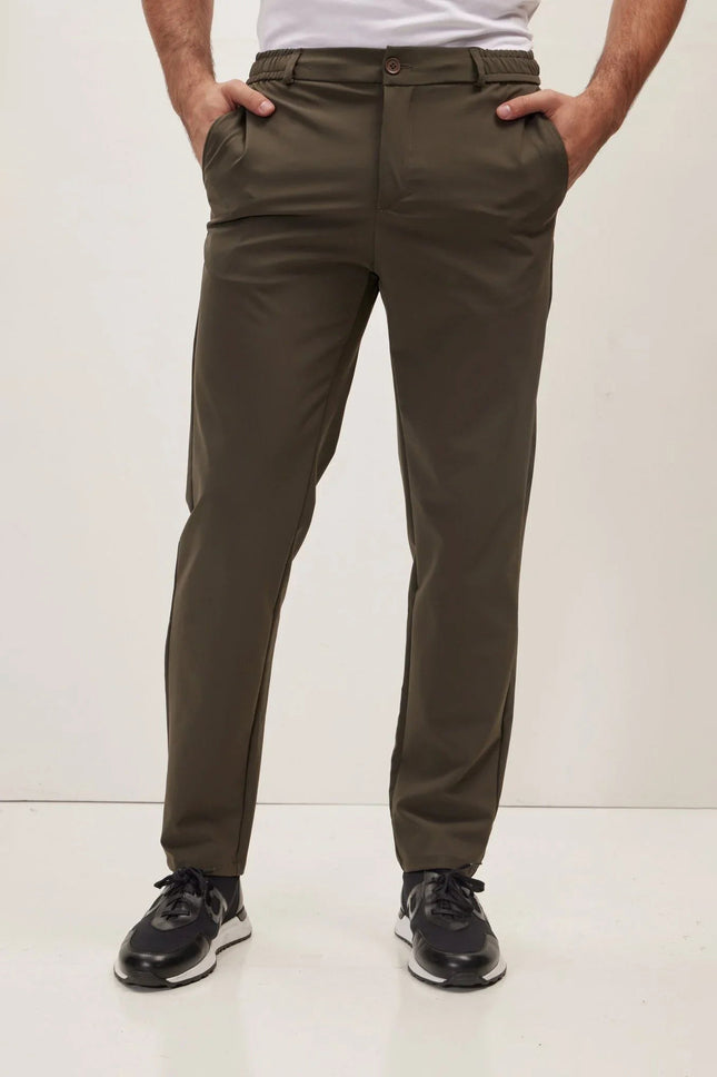 Men's Wrinkle-Free Tapered Travel Pants - Olive | Ron Tomson