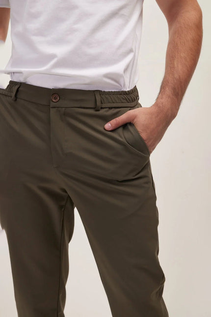 Men's Wrinkle-Free Tapered Travel Pants - Olive | Ron Tomson