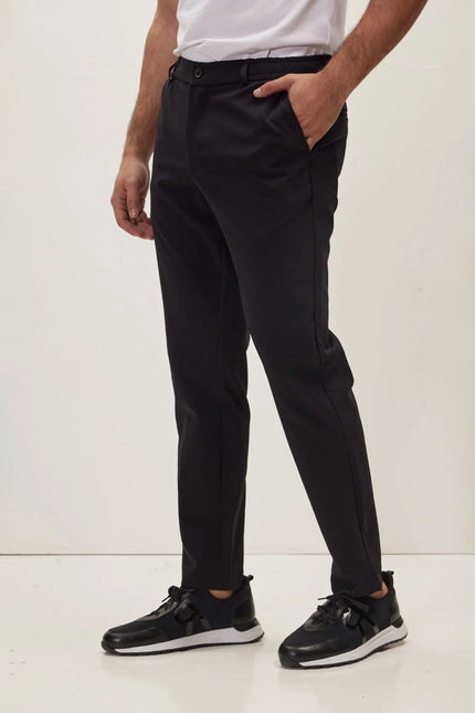 Men's Wrinkle-Free Tapered Travel Pants - Black | Ron Tomson