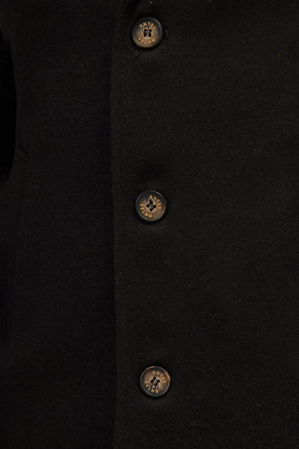 Men's Single-Breasted Wool Overcoat - Black | Ron Tomson