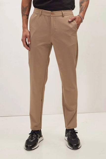 Men's Wrinkle-Free Tapered Pants - Camel | Ron Tomson