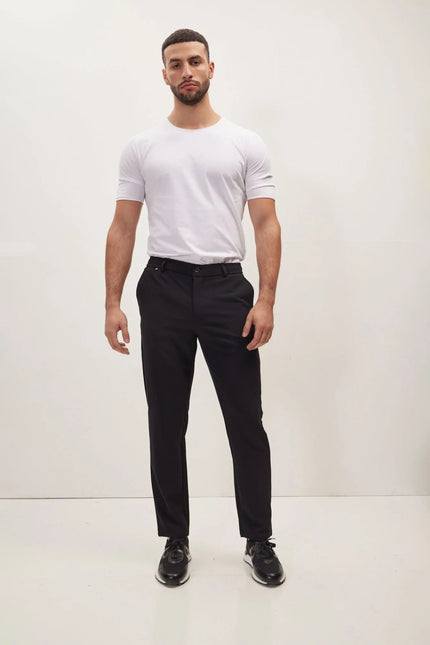 Men's Wrinkle-Free Tapered Travel Pants - Black | Ron Tomson