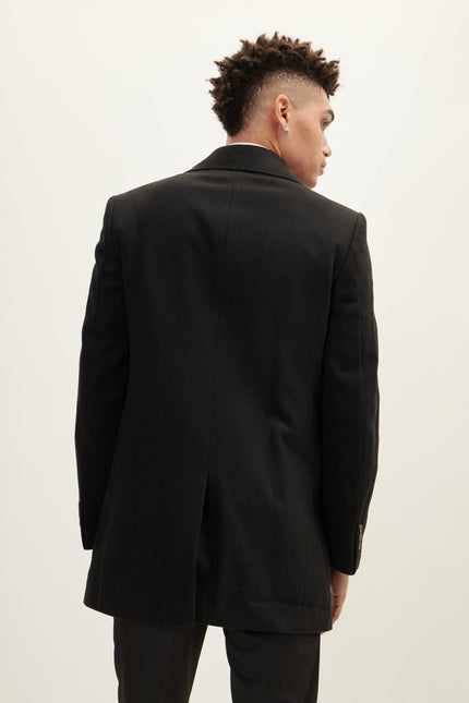 Men's Single-Breasted Wool Overcoat - Black | Ron Tomson