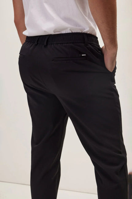 Men's Wrinkle-Free Tapered Travel Pants - Black | Ron Tomson