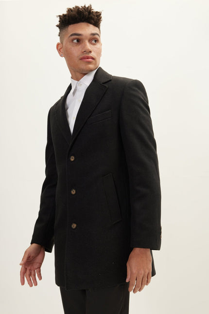 Men's Single-Breasted Wool Overcoat - Black | Ron Tomson