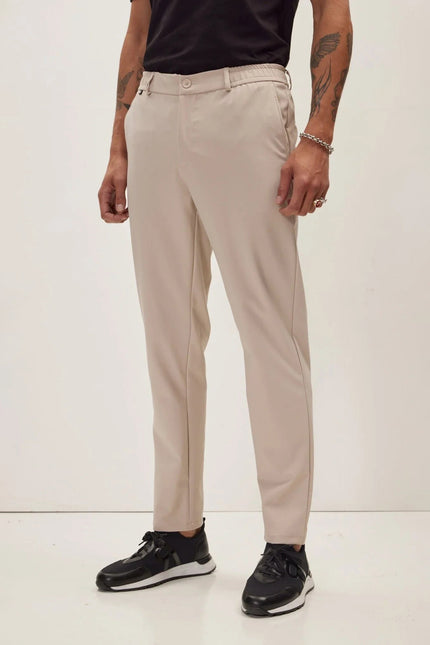 Men's Tapered Travel Pants - Stone | Ron Tomson