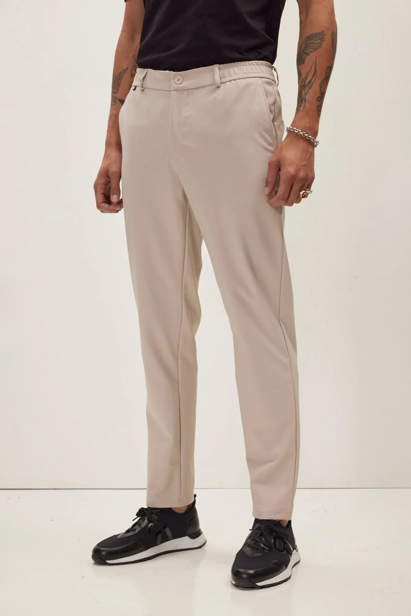 Men's Tapered Travel Pants - Stone | Ron Tomson