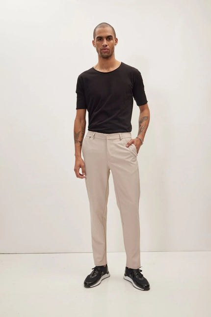 Men's Tapered Travel Pants - Stone | Ron Tomson