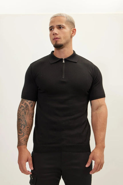 Men's Half-Zip Polo Shirt - Black | Ron Tomson