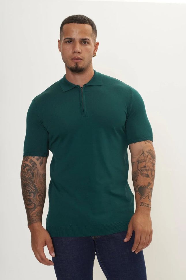 Men's Half-Zip Polo Shirt - Green | Ron Tomson