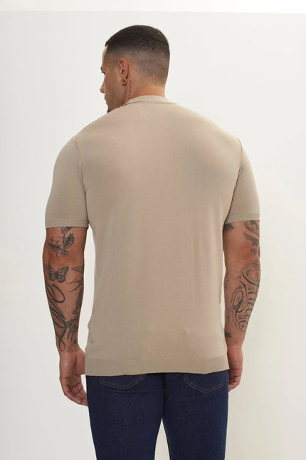 Men's Half-Zip Polo Shirt - Dark Beige | Ron Tomson