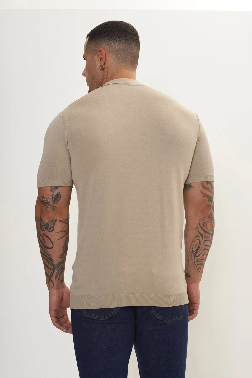 Men's Half-Zip Polo Shirt - Dark Beige | Ron Tomson