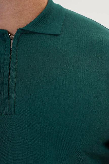 Men's Half-Zip Polo Shirt - Green | Ron Tomson