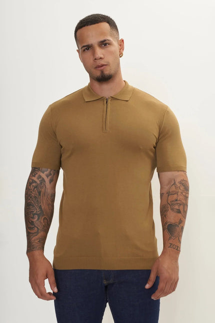 Men's Half-Zip Polo Shirt - Mustard | Ron Tomson