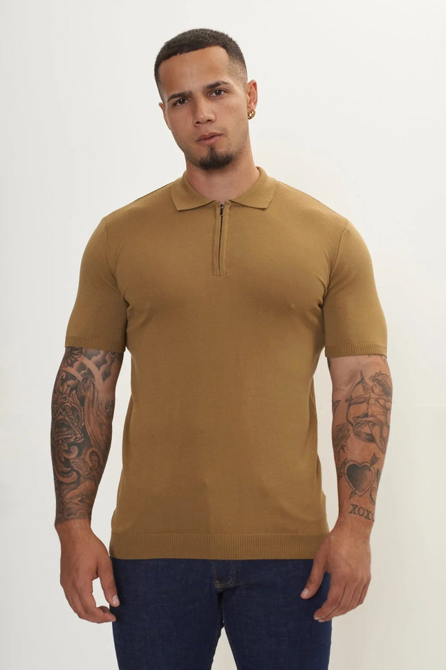 Men's Half-Zip Polo Shirt - Mustard | Ron Tomson