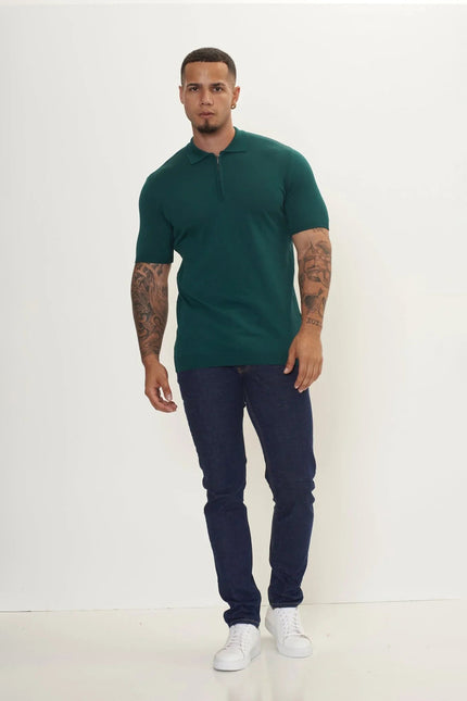 Men's Half-Zip Polo Shirt - Green | Ron Tomson