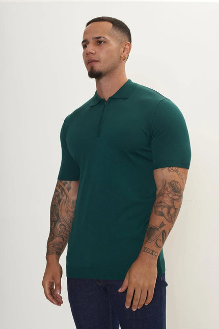 Men's Half-Zip Polo Shirt - Green | Ron Tomson