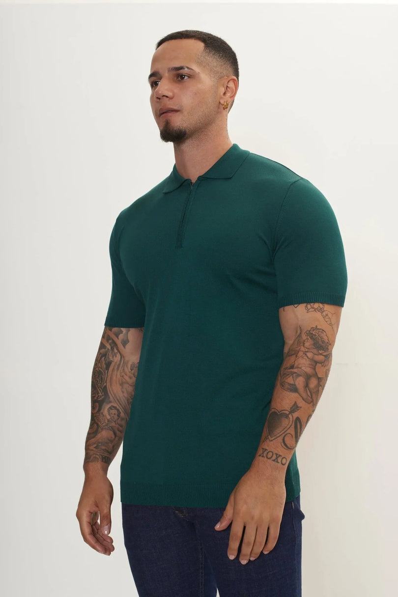 Men's Half-Zip Polo Shirt - Green | Ron Tomson