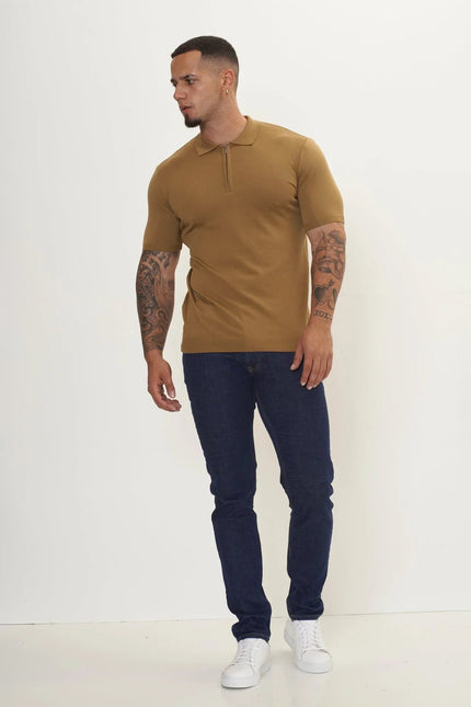 Men's Half-Zip Polo Shirt - Mustard | Ron Tomson