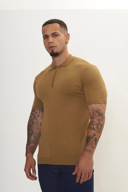 Men's Half-Zip Polo Shirt - Mustard | Ron Tomson