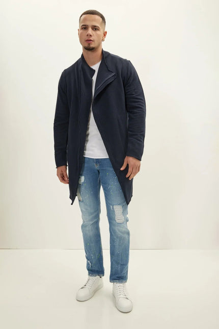 Men's Long Full-Zip Cardigan - Navy | Ron Tomson