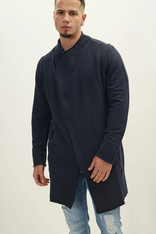 Men's Long Full-Zip Cardigan - Navy | Ron Tomson