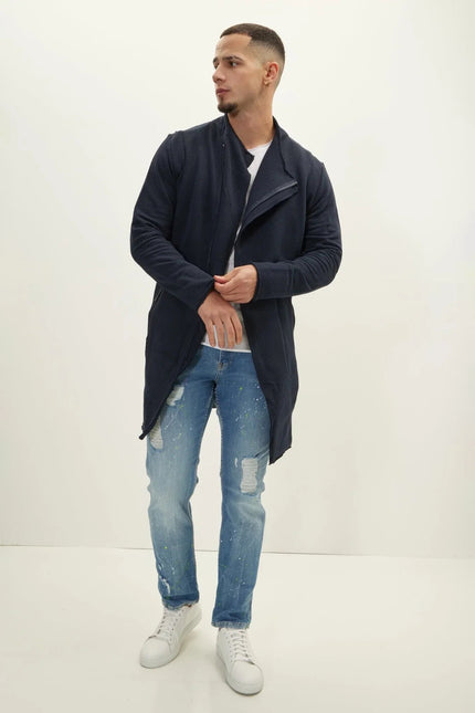 Men's Long Full-Zip Cardigan - Navy | Ron Tomson