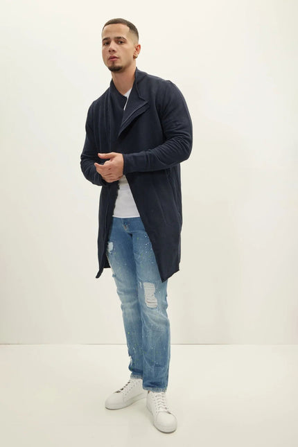 Men's Long Full-Zip Cardigan - Navy | Ron Tomson
