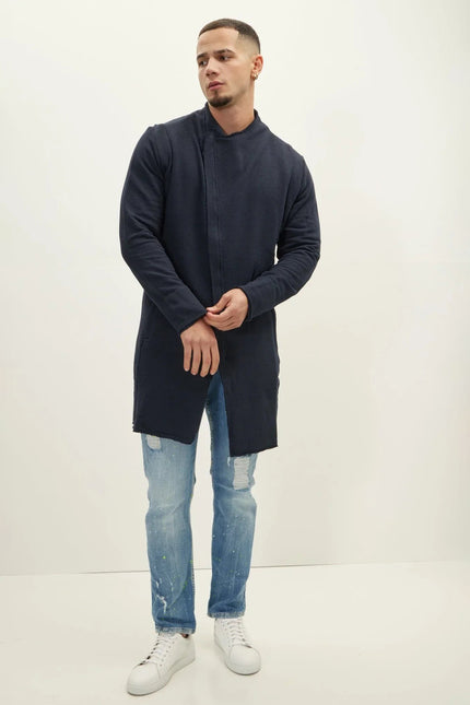 Men's Long Full-Zip Cardigan - Navy | Ron Tomson