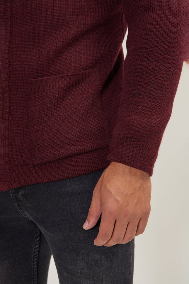 Men's Ribbed Full-Zip Cardigan - Bordeaux | Ron Tomson