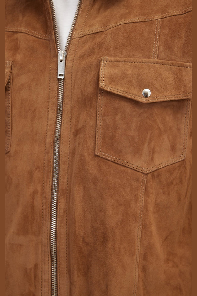 Men's Lambskin Suede Shirt Jacket - Camel | Ron Tomson