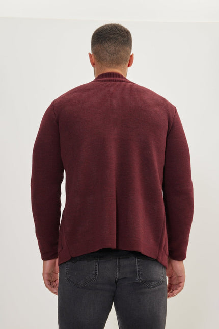 Men's Ribbed Full-Zip Cardigan - Bordeaux | Ron Tomson