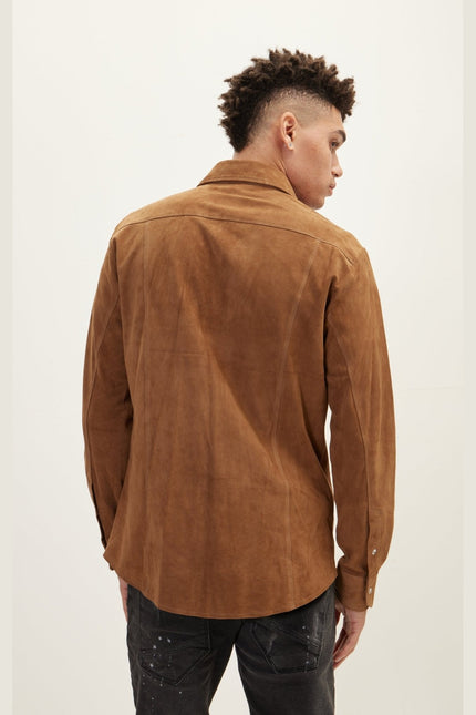 Men's Lambskin Suede Shirt Jacket - Camel | Ron Tomson