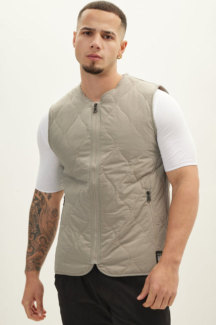 Men's Nylon Full-Zip Vest - Grey | Ron Tomson