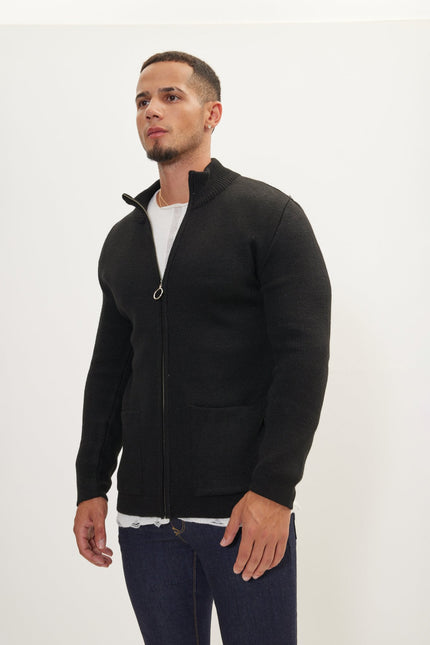 Men's Full-Zip Cardigan - Black | Ron Tomson