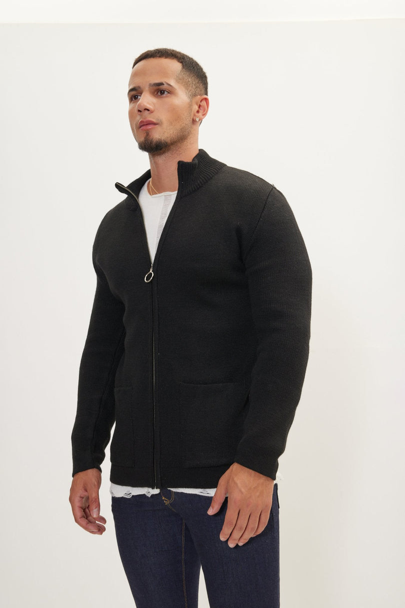 Men's Full-Zip Cardigan - Black | Ron Tomson