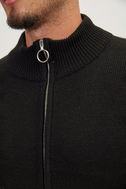 Men's Full-Zip Cardigan - Black | Ron Tomson