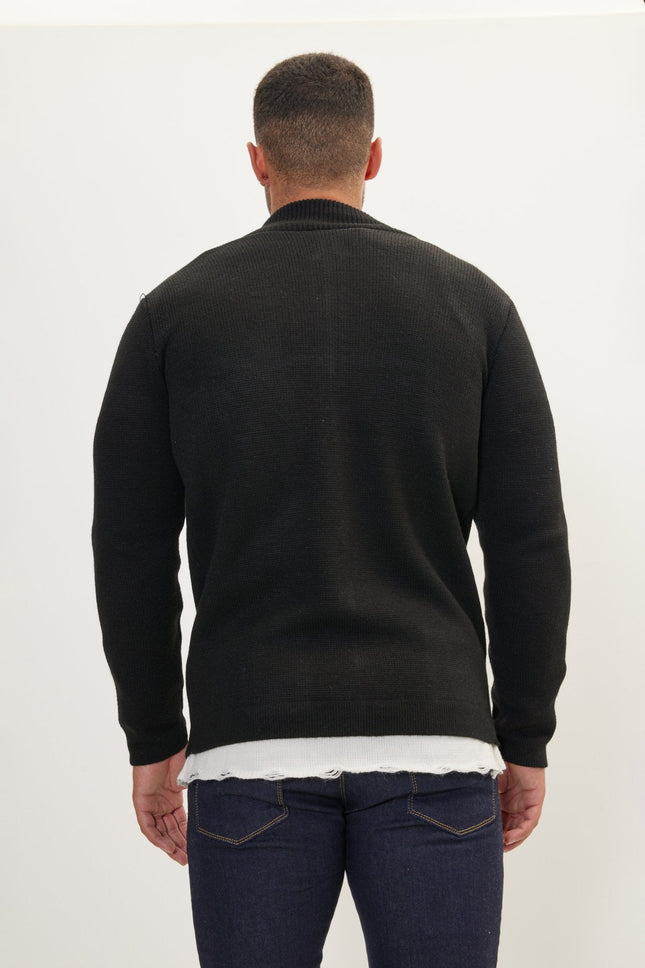 Men's Full-Zip Cardigan - Black | Ron Tomson