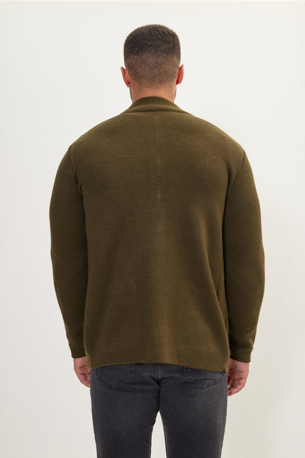 Men's Zipper Up Cardigan - Khaki | Ron Tomson