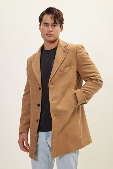 Men's Single-Breasted Wool Overcoat - Camel | Ron Tomson